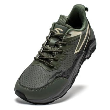 Imagem de HOBIBEAR Tênis masculino de trilha para trilhas, ajuste amplo, leve, cano baixo, respirável para caminhadas, caminhadas e aventuras ao ar livre, Verde, 8.5 Wide