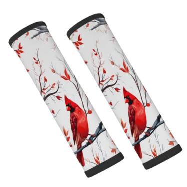 Imagem de Kaifanee Capa para cinto de segurança de carro, vermelho cardeal pássaro em ramos capas de cinto de segurança macias pacote com 2 almofadas de proteção universal para todos os climas para adultos e