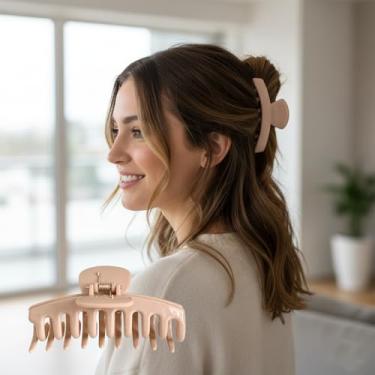 Imagem de Grampo de cabelo de tubarão fosco de acrílico grande para cabelo grosso ou longo, acessório de cabelo elegante para mulheres mãe diariamente 1 peça (curry claro)