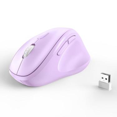 Imagem de Mouse ergonômico sem fio com receptor USB para PC, laptop e desktop, mouse Ergo vertical com cliques silenciosos de longa duração da bateria, até 1600 DPI e 1 pilha AA (não incluída), roxo
