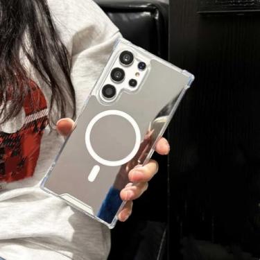 Imagem de MVVKKY Capa magnética com espelho de maquiagem para Samsung S24Ultra e capa de carregamento sem fio (para Samsung S24Ultra/CiXi)