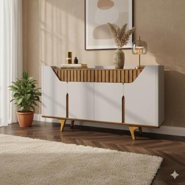 Imagem de Aparador buffet Danúbio 4 Portas 2 Gavetas e Pés de Madeira (Off/Marrom)