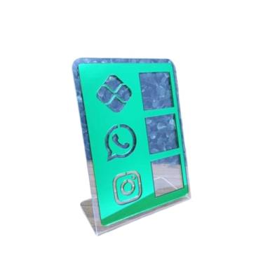 Imagem de Placa Pix Display em Plastico PS Mesa Balcão PIX Zap Instagram Interativo (ECONÔMICO)(Verde & Transparente)