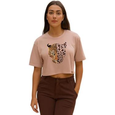 Imagem de Cropped Feminino Blusinha Onça Estampada - Ligata, Bege, P