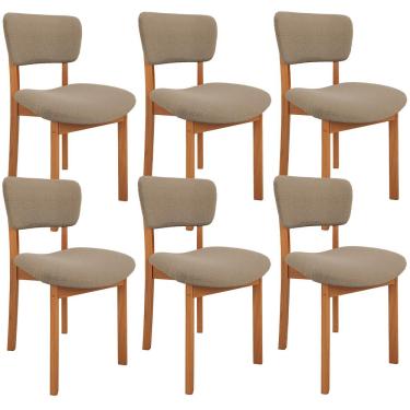 Imagem de Kit 06 Cadeiras Para Sala de Jantar Cozinha Living Estofada Dara L02 Bouclê Bege - Lyam Decor