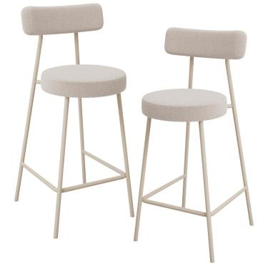 Imagem de Kit 02 Banquetas Baixa Cozinha Sala Jantar Bancada Milão Arena L02 Bouclê Bege - Lyam Decor