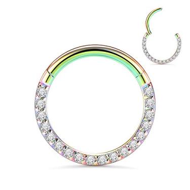 Imagem de GAGABODY Septo Jewelry Brincos Daith de 16 g com frente única CZ/Opal/Estrela de cinco pontas/Design de vedação de aço cirúrgico 316L Piercing de septo Piercing de nariz Helix Tragus Brinco