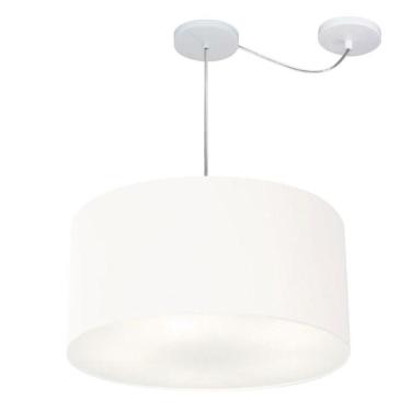 Imagem de Lustre Pendente Cilíndrico Com Desvio De Centro Vivare Md-4238 Cúpula Em Tecido 45x25cm - Bivolt Branco 127/220v