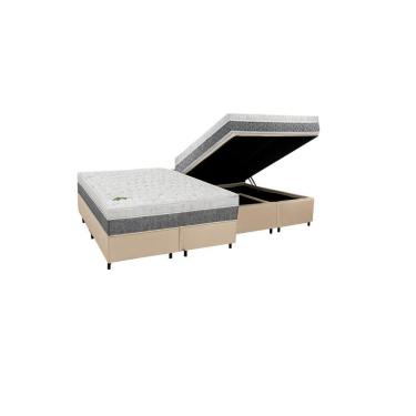 Imagem de Cama Box Baú Queen Sintético + Colchão Aspen Espuma D33 Luckspuma Super Firme 158x198x62 Bege
