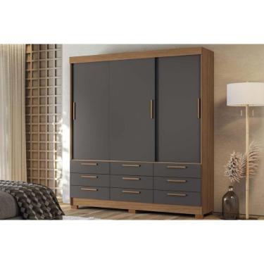 Imagem de Guarda Roupa Casal 3 Portas De Correr E 9 Gavetas C/ Pés Morretes 3.9 Jatobá/grafite - Santos Andirá