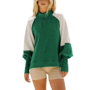 Imagem de Moletom feminino TAQCUX, gola redonda, manga comprida, túnica verde S