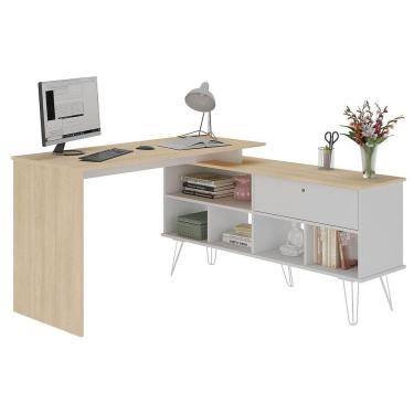 Imagem de Mesa Escrivaninha Em L Com Porta E 6 Nichos Hawaii Carvalho/branco