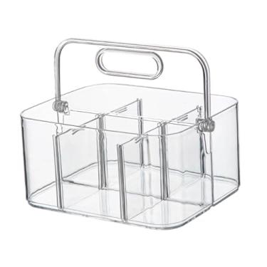Imagem de DimyFew Cesto organizador portátil com divisórias, transparente, versátil, com alça, empilhável, ideal para materiais de arte, canetas, artesanato e outros, 20cm X 16cm X 10cm