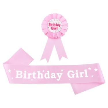 Imagem de Faixa e broche de aniversário para meninas mulheres filha sobrinha presentes de aniversário de tia mãe rosa cetim faixa de aniversário para mulheres irmã bestie amigos aniversários decorações de festa