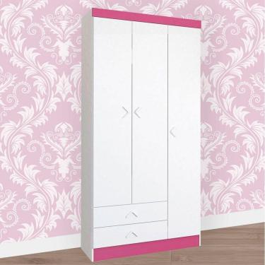 Imagem de Guarda Roupa Infantil 3 Portas 2 Gavetas Flex Atualle Móveis Branco-rosa