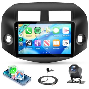 Imagem de Rádio estéreo automotivo 4 núcleos 4G + 128 G para Toyota RAV4 2007-2012, sem fio Carplay Android Auto, 5G WiFi + GPS, rádio com tela sensível ao toque de 10 polegadas para Camry, câmera de backup AHD