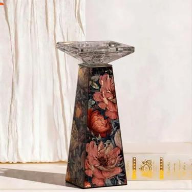 Imagem de Timetrace Castiçal de vidro alto com padrão floral, suporte de vela para pilar e velas longas, centro de mesa decorativo para sala de jantar, sala de estar, pátio, casamentos, presente ideal
