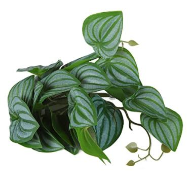 Imagem de Zhjvihx Planta de Plástico Realista, Planta de Répteis Artificial de Fácil Cuidado Com Ventosa para Ninhos de Animais de Estimação de Répteis para Tanque de Peixes (folhas de melancia)
