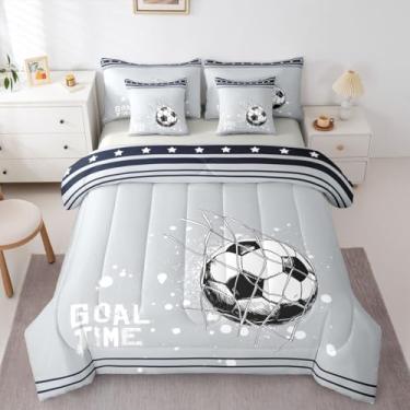 Imagem de Jogo de cama solteiro com estampa de gol de futebol americano, 7 peças, geométrico, estrelas, listradas, para quarto de crianças, adolescentes, adultos e jovens (Foxborough)