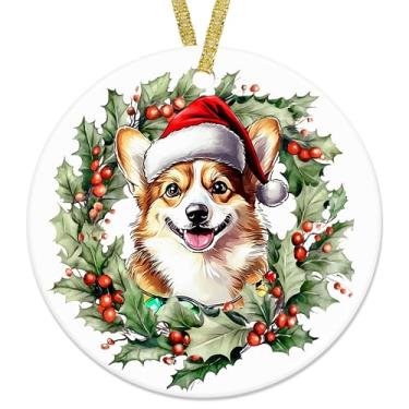 Imagem de nvucamd Enfeites de cerâmica de Natal engraçados para cães Corgi, presentes de Corgi para donos de cães Corgi, grinalda de cachorro Haning, decorações para decoração de árvore de Natal