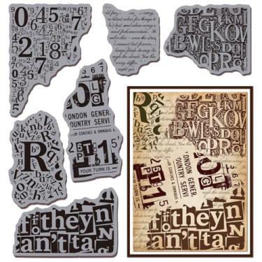 Imagem de GLOBLELAND Carimbo de borracha com textura de alfabeto vintage, 22 x 18 cm, número da palavra, EVA, conjunto de carimbos de borracha para fazer cartões, álbum de fotos, decoração, faça você mesmo