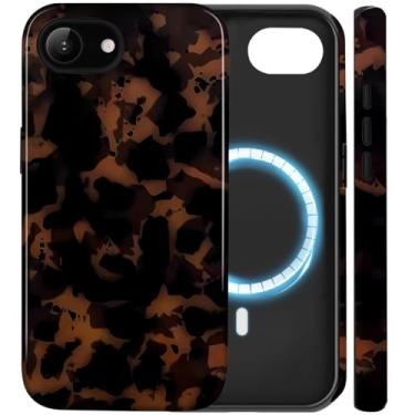 Imagem de Amzfield Capa magnética para iPhone 16e - Capa de tartaruga com estampa de leopardo âmbar, compatível com MagSafe, capa de telefone híbrida bonita estética resistente à prova de choque para mulheres e