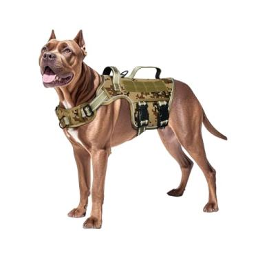 Imagem de Peitoral para cães grandes, resistente, sem puxão, tático, com sistema Molle, fácil de colocar e tirar, respirável acolchoado, colete refletivo ajustável para animais de estimação para caminhadas