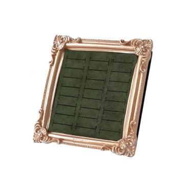 Imagem de INDKOPVA Porta-anel vintage para porta-retratos – Organizador de joias de veludo com 24 compartimentos para todos os tamanhos de anel, bandeja de armazenamento elegante barroca dourada para fotografia