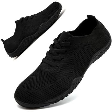 Imagem de VXGGVX Tênis feminino minimalista Zero Drop sem cadarço, leve, confortável para academia, corrida, trilha, treino, caminhada, Preto, 37