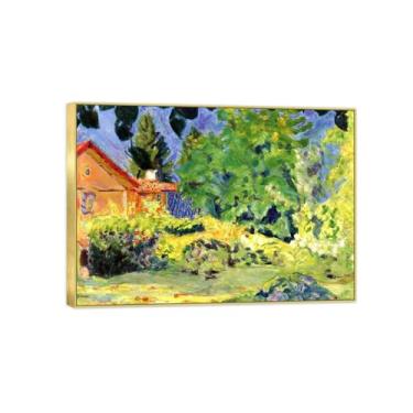 Imagem de Famosa imagem de paisagem de arte de parede - impressões em tela - casa rosa - pintura com moldura dourada para sala de estar banheiro decoração de casa 70 x 100 cm 27 x 39 pol