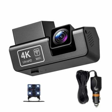 Imagem de Câmera de painel 4K frontal e traseira, câmera de painel de lente dupla para carros, aplicativo WiFi integrado HD 1080p DVR para carro, visão noturna, modo de estacionamento 24h, gravador de vídeo
