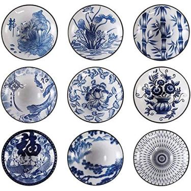 Imagem de Conjunto de saquê japonês com 9 peças, conjunto de saquê de cerâmica, xícaras de chá de cerâmica, cores mistas, tradicional, presente artesanal, clássico, tradicional, conjunto de saquê pintado à mão