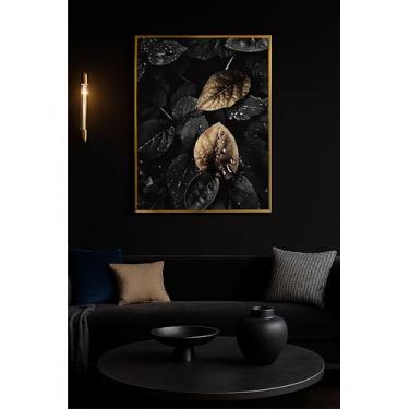 Imagem de Quadro Decorativo Luxo Folhagem Abstrata Preto e Dourado 90x65 (03, Dourado, 90x65)