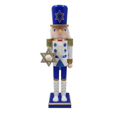 Imagem de Quebra-nozes de Natal | Quebra-nozes de madeira Hanukkah, bonecos de soldado, estátua colecionável festiva branca e azul, suprimentos de festa para armário, prateleira, lareira, janela, balcão, mesa
