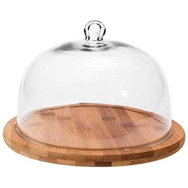 Imagem de 3FLQOOPP Suporte de bolo bandeja de exibição de sobremesa 6/8/25.4 cm bandeja de exibição cúpula de pastelaria, mesa de sobremesa de pão com tampa de bolo de vidro, bandeja de lanche de madeira para