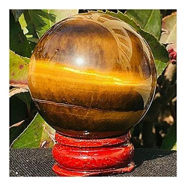 Imagem de nihngvjm Bola de cristal natural olho de tigre, pedra colorida, decoração de casa, decoração de mesa, móveis de escritório, pedra do mal. Pedra de cristal (tamanho: 4,3-4,5 cm)