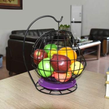 Imagem de Suporte de cesta de frutas pendurado em forma de gaiola para casa e utensílios de cozinha, organizador de bancada, exibição para produtos, legumes e lanches, preto