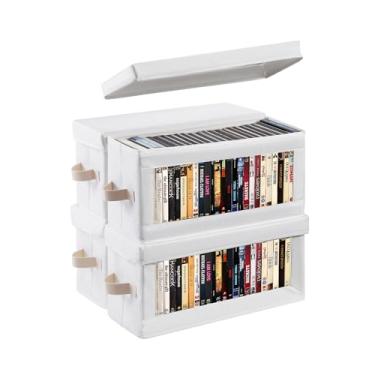 Imagem de Coorganisers Pacote com 4 caixas de armazenamento de DVD com janela visível, suporte organizador de CD/DVD à prova de poeira pode armazenar até 104 DVD, Blu-ray e CD, design empilhável e tampa
