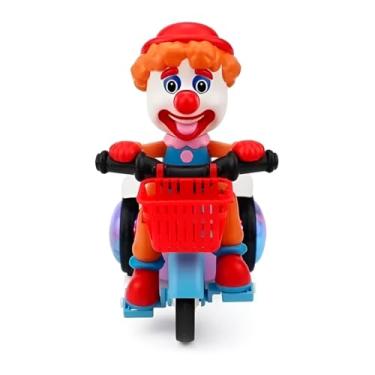 Imagem de Palhaço Ciclista com Luz e Som, Brinquedo Interativo com Movimento 360°, Luzes LED Coloridas, 18cm, 3+ Anos, Pilhas AA