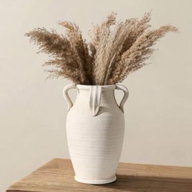 Imagem de Vaseking Vaso de cerâmica feito à mão com 4 alças, vaso rústico de fazenda de 27,5 cm de altura, vasos decorativos de flores de cerâmica para decoração de casa, casamento, sala de estar, mesa