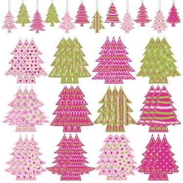 Imagem de Cinrobiye Kit de enfeites de árvore de Natal, 36 peças, decoração de Natal rosa e verde, recortes de decoração de casa de fazenda com corda para lareiras domésticas, suprimentos de festa de Natal de