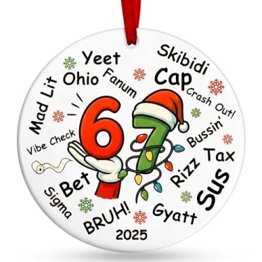 Imagem de Ornamento 67 - Enfeites engraçados 2025 para decorações de Natal, Merry Skibidi Rizzmas Ornamentos para lembrança, Gen Alpha Slang Meme Gag Presentes para meninos e meninas, 67 ornamentos para filho
