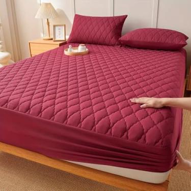 Imagem de Lençol Protetor Impermeável Ajustável para Colchão – Capa Impermeável Macia para Solteiro Casal Queen e King (vermelho,Queen)