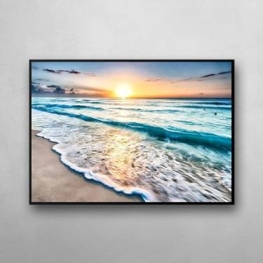 Imagem de Quadro Decorativo De Parede Paisagem Por Do Sol Praia Mar Com Moldura 60x90cm