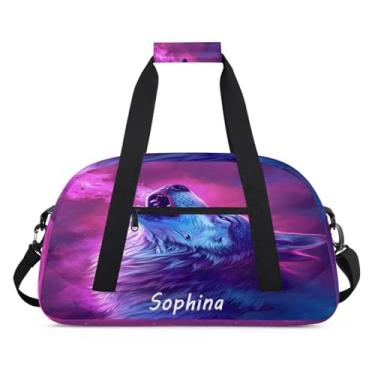 Imagem de Bolsa esportiva personalizada, animal, lobo, galáxia, universo com nome, bolsa de dormir personalizada, bolsa de fim de semana, bolsa de treino para dança, balé, academia, ginástica, mala, viagem