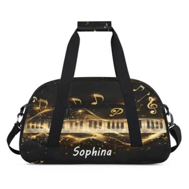 Imagem de Bolsa esportiva personalizada, notas de piano, música com nome, bolsa de dormir personalizada, bolsa de fim de semana, bolsa de treino para dança, balé, academia, ginástica, mala, viagem, presente
