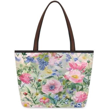 Imagem de Bolsa feminina grande, colorida, moderna, tecido de trabalho, com zíper, reutilizável, bolsa de mão, casual, para viagem, trabalho, férias, praia, compras, academia, presentes