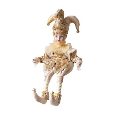 Imagem de oshhni Boneca de Natal Decorativa, Figura de Natal, Decoração para Casa, Enfeite de Mesa com Cabeça Balançante à Corda para as Festas, Prateleira ou Lareira, Ouro