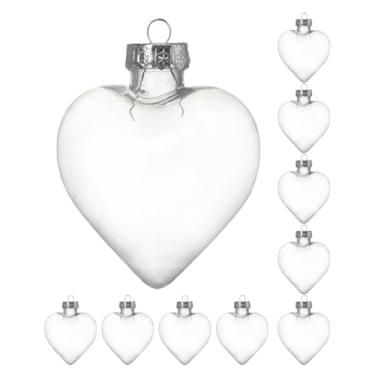 Imagem de GALPADA 10 peças de enfeites de bola em forma de coração transparente para decoração de árvore de Natal de plástico para artesanato faça você mesmo, festas e casamentos, design sem costura para charme