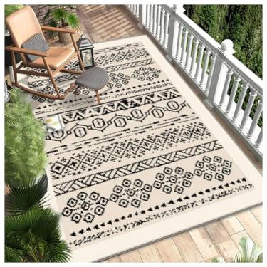 Imagem de SPXMQSS Tapetes de jardim ao ar livre, tapete antiderrapante grande, resistente ao desgaste, fácil de limpar para acampamento, deck, varanda, varanda, bege C 120 x 160 cm